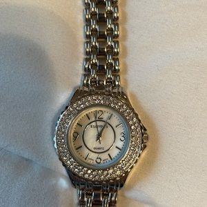 Elgin silver watch with crystal bezel